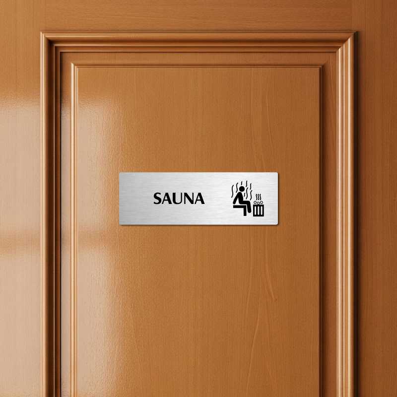 Sauna, 200x66mm, zlatá popiska s okrasným rámečkem  